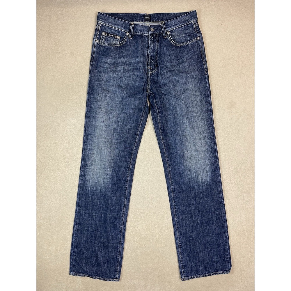 Hugo Boss Jeans Mens 34x36 Blue Jacksons Straight Leg Mid Rise Regular Fit Denim